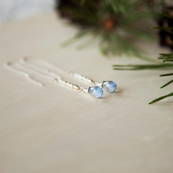 Frosted Blue Glass Threader Earrings